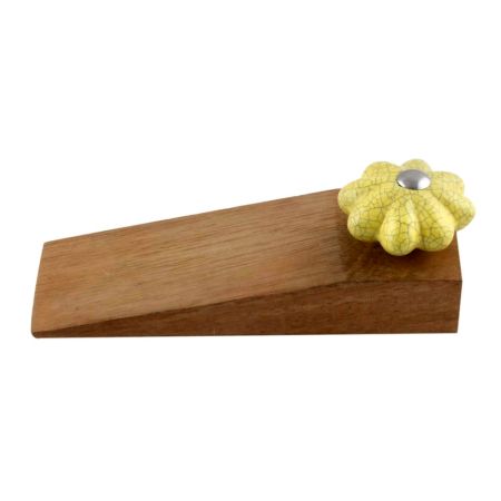 Yellow Crackle Ceramic Wooden Door Stopper